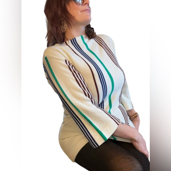 70s Vintage Sears Boatneck Stripe Tunic Sweater Vintage Deadstock - Picture 6 of 8
